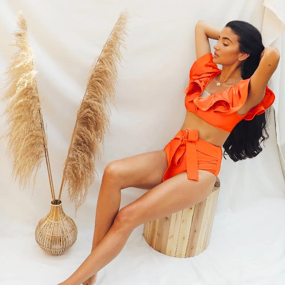 Push-Up Padded Bra Ruffles Bandage Bikini Set