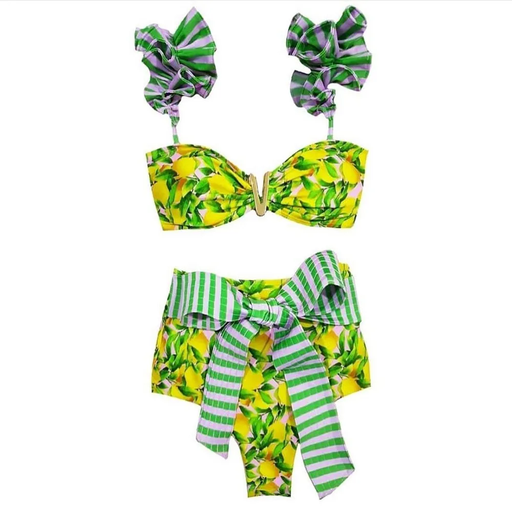 Push-Up Padded Bra Ruffles Bandage Bikini Set
