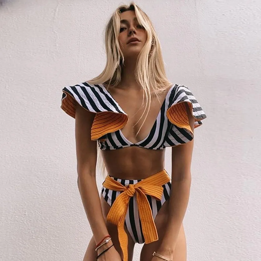 Push-Up Padded Bra Ruffles Bandage Bikini Set