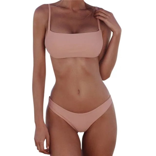 Push Up Unpadded Brazilian Bikini Set Women Vintage Swimwear Swimsuit