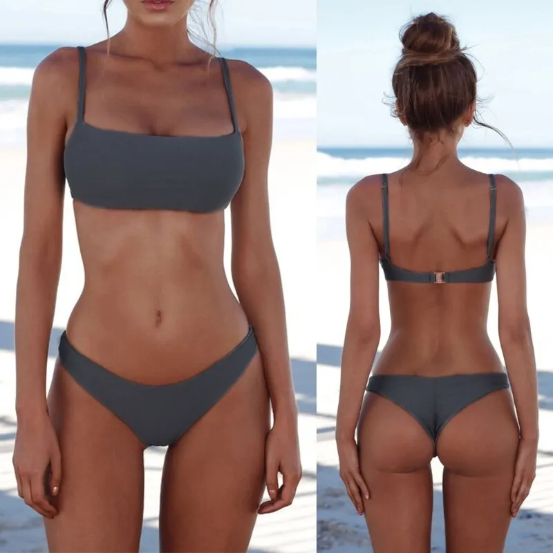 Push Up Unpadded Brazilian Bikini Set Women Vintage Swimwear Swimsuit