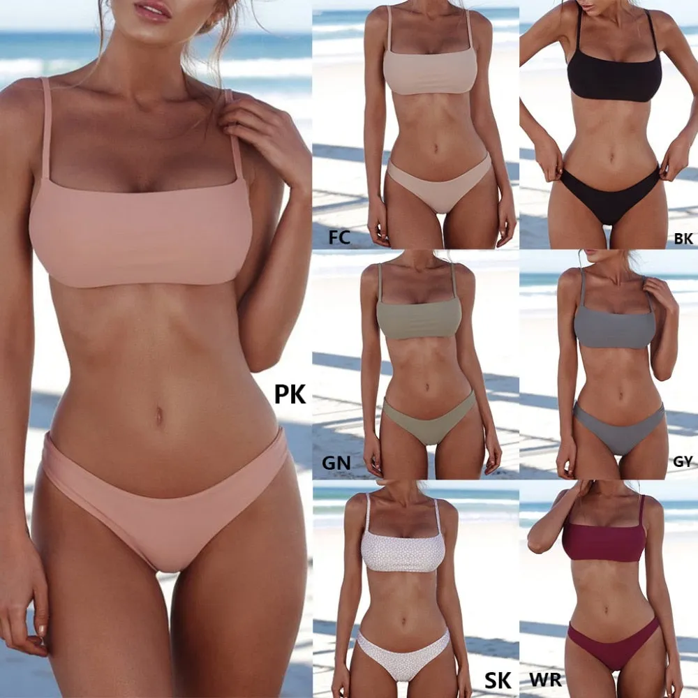 Push Up Unpadded Brazilian Bikini Set Women Vintage Swimwear Swimsuit