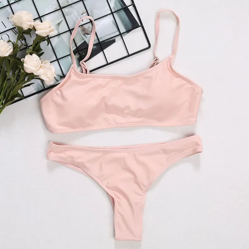 Push Up Unpadded Brazilian Bikini Set Women Vintage Swimwear Swimsuit