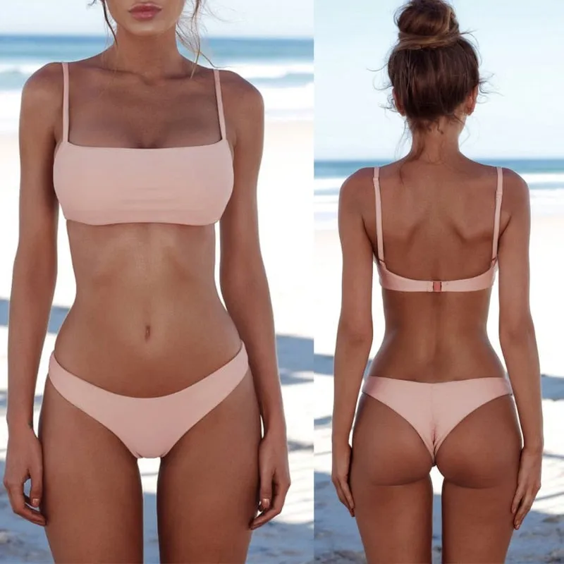 Push Up Unpadded Brazilian Bikini Set Women Vintage Swimwear Swimsuit
