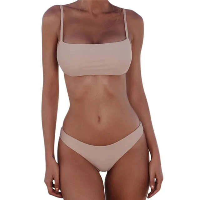 Push Up Unpadded Brazilian Bikini Set Women Vintage Swimwear Swimsuit