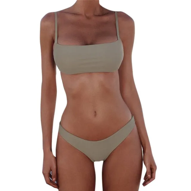 Push Up Unpadded Brazilian Bikini Set Women Vintage Swimwear Swimsuit