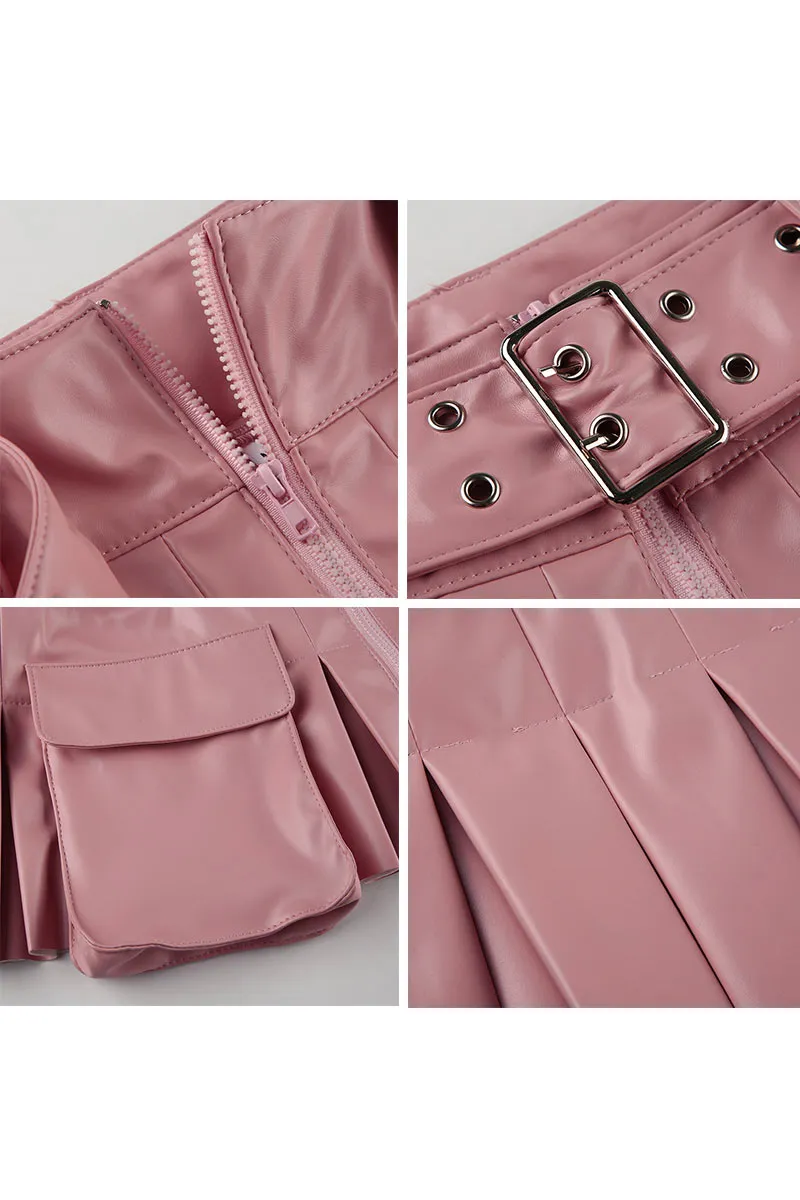 QG0263 Vegan Leather Mini Skirt