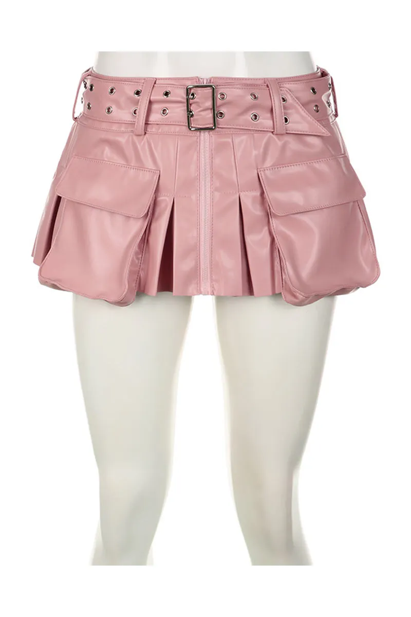 QG0263 Vegan Leather Mini Skirt