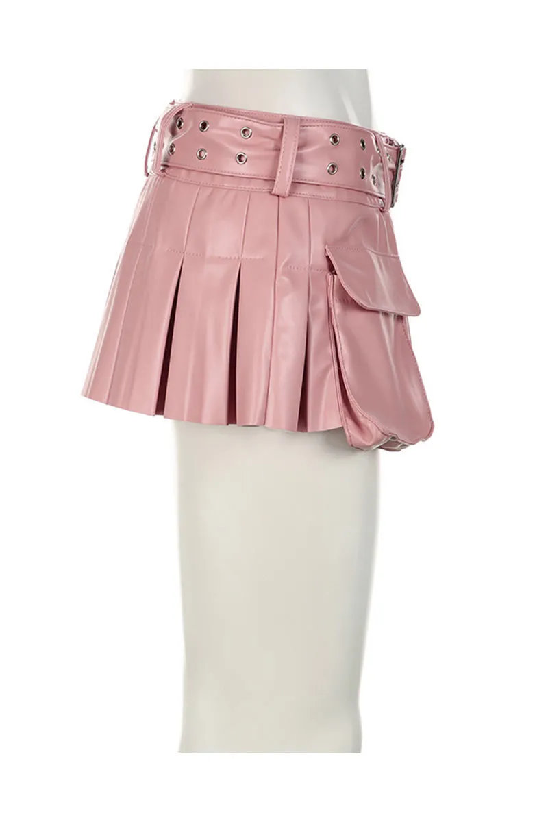 QG0263 Vegan Leather Mini Skirt