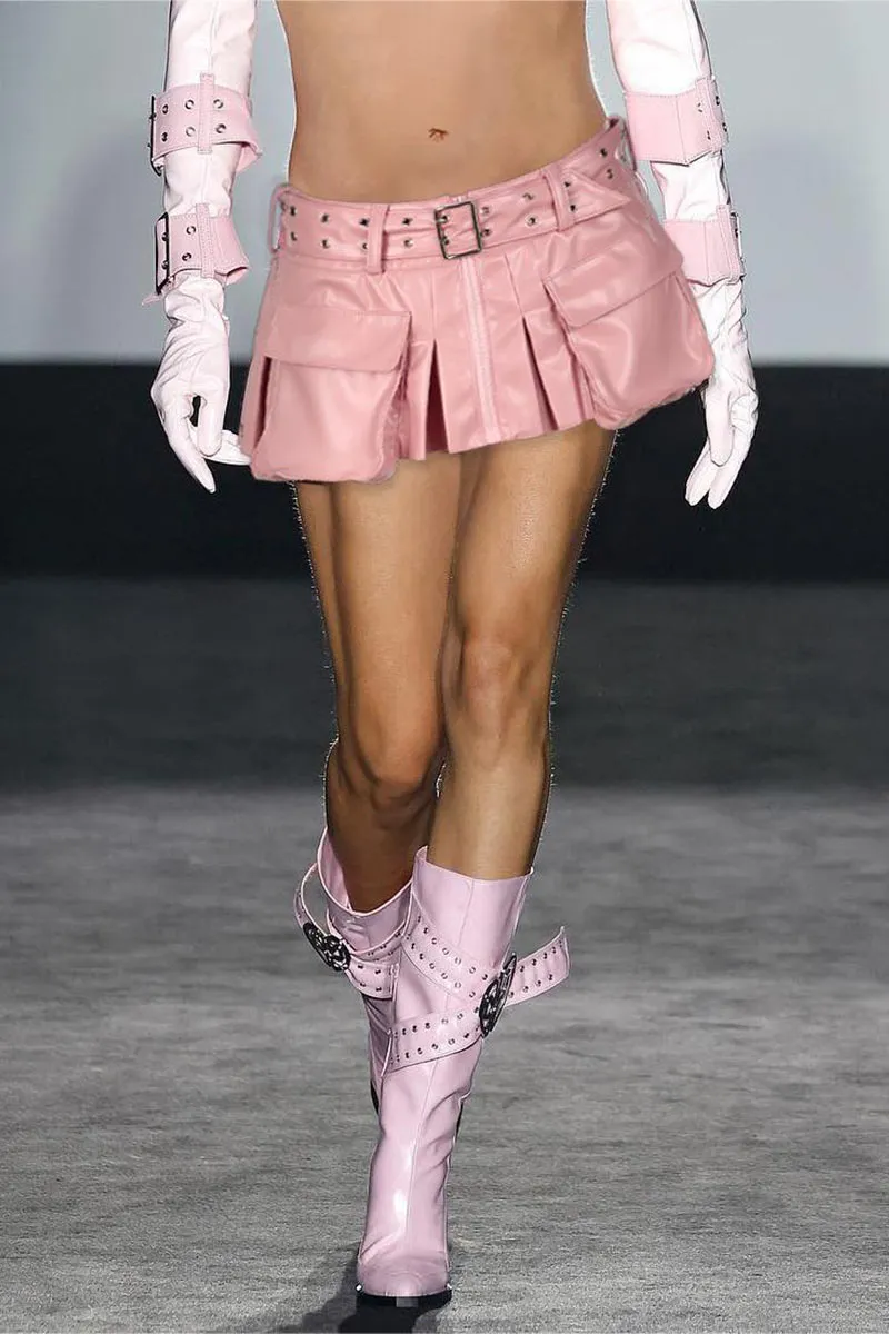 QG0263 Vegan Leather Mini Skirt