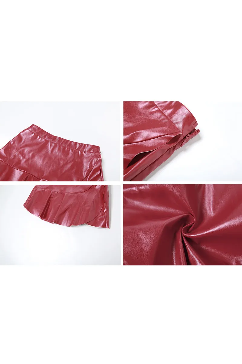 QH611 Faux Leather Pleated Mini Skirt