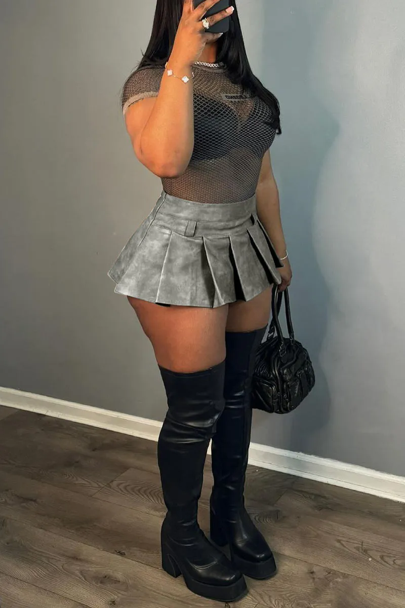 QN0299 Vegan Leather Mini Skirt