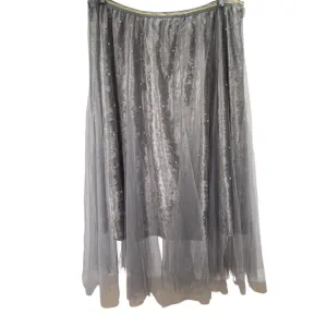 RAGA Anthropologie Skirt Velvet Tulle Overlay Pearl Detail Midi Gray Size 1X NWT