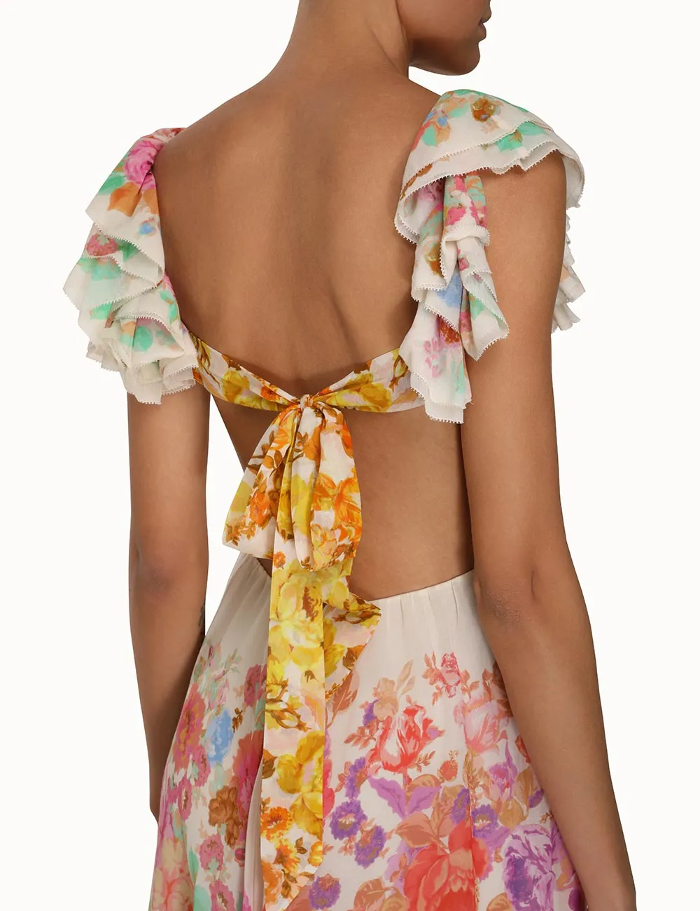 Raie Frill Shoulder Midi Dress | Multi Floral