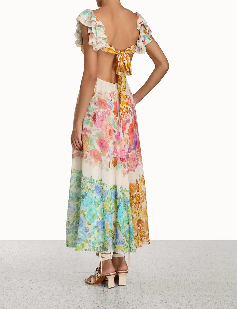 Raie Frill Shoulder Midi Dress | Multi Floral