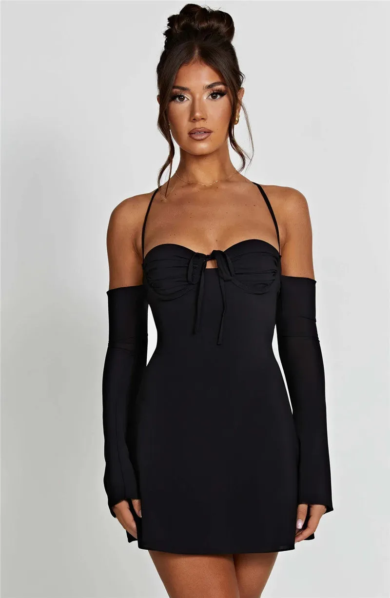 Regina Pleated Bust Lace Up Back Mini Dress