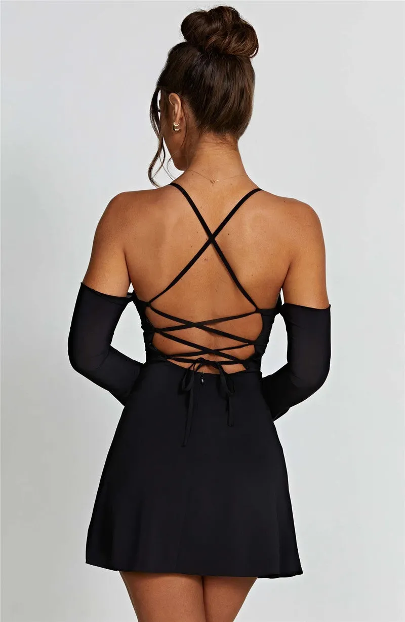 Regina Pleated Bust Lace Up Back Mini Dress