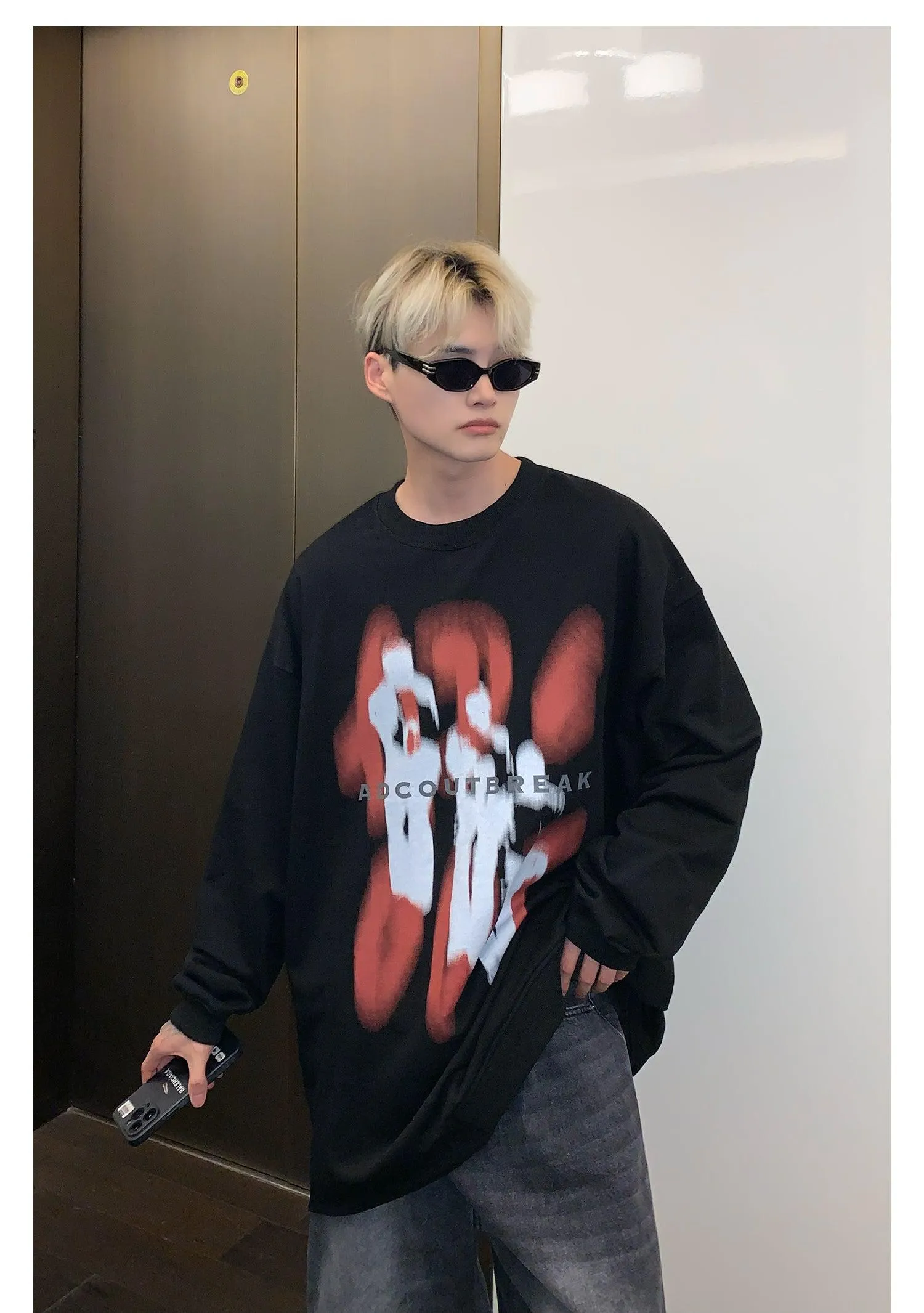 Round Neck Oversized Printed Sweatshirt Plus Velvet
