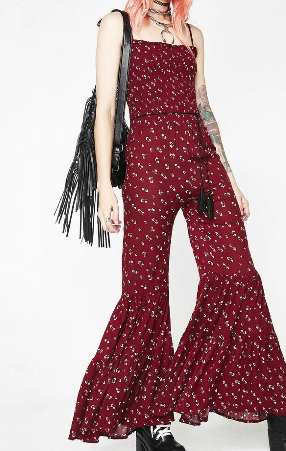 Ruched Tie Top Flare Leg Jumpsuit