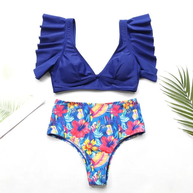 Ruffle Bandage Bikini Set Women Sexy High Cut Bathing Suit Swimsuit New Low Waist Halter Top Swimwear Summer Beachwear Biquini