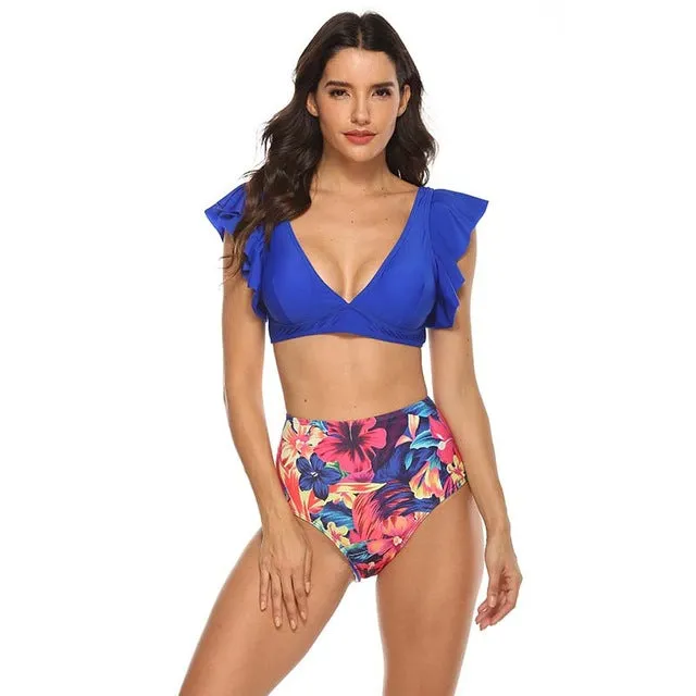 Ruffle Bandage Bikini Set Women Sexy High Cut Bathing Suit Swimsuit New Low Waist Halter Top Swimwear Summer Beachwear Biquini