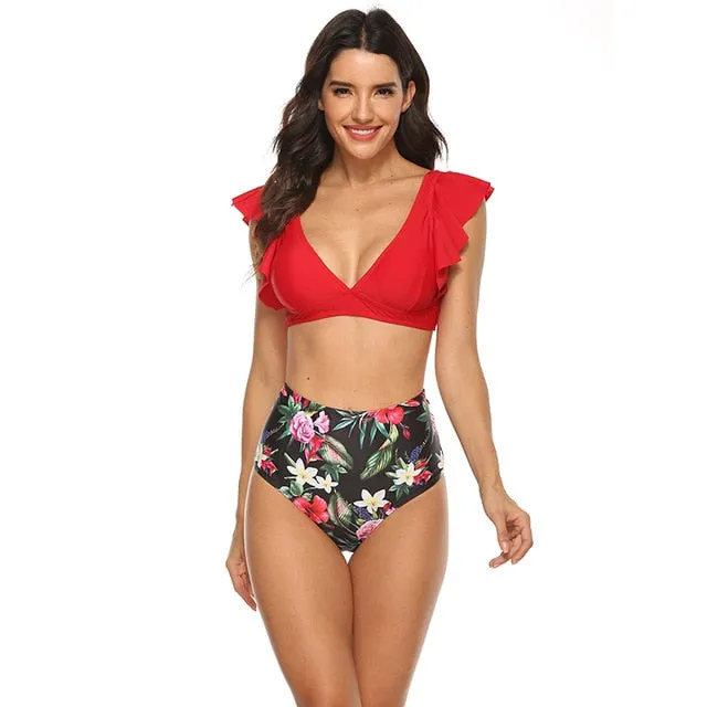Ruffle Bandage Bikini Set Women Sexy High Cut Bathing Suit Swimsuit New Low Waist Halter Top Swimwear Summer Beachwear Biquini