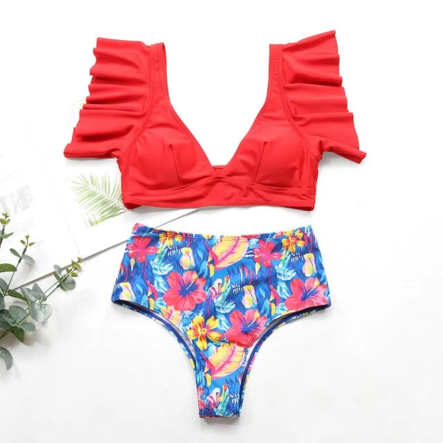 Ruffle Bandage Bikini Set Women Sexy High Cut Bathing Suit Swimsuit New Low Waist Halter Top Swimwear Summer Beachwear Biquini