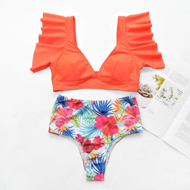 Ruffle Bandage Bikini Set Women Sexy High Cut Bathing Suit Swimsuit New Low Waist Halter Top Swimwear Summer Beachwear Biquini