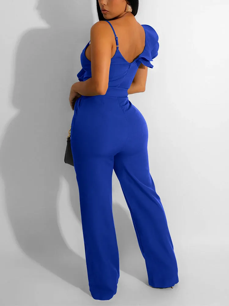 Ruffle Belted Wide Jumpsuit