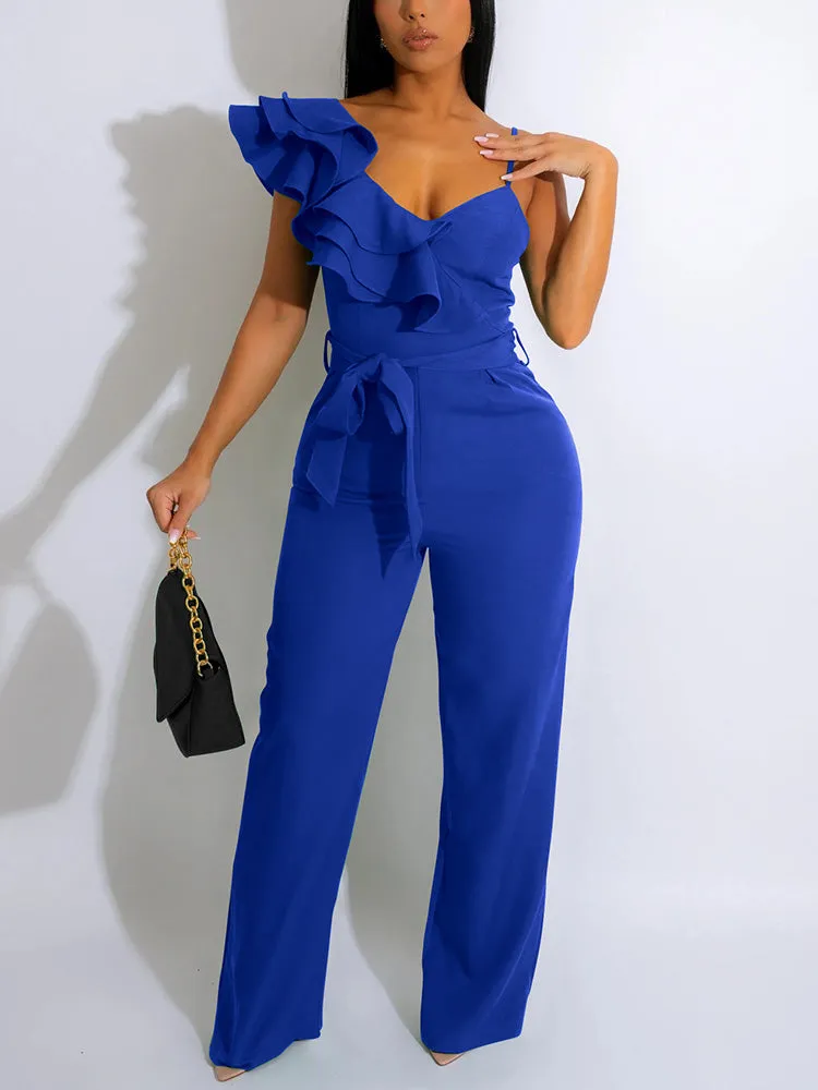Ruffle Belted Wide Jumpsuit