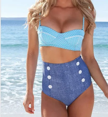 S-XL bikini high waist swimsuit polka dot padded Push up bikini set with underwire pin up plus size swimwear biquini