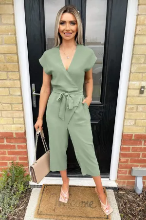 Sage Wrap Belted Jumpsuit