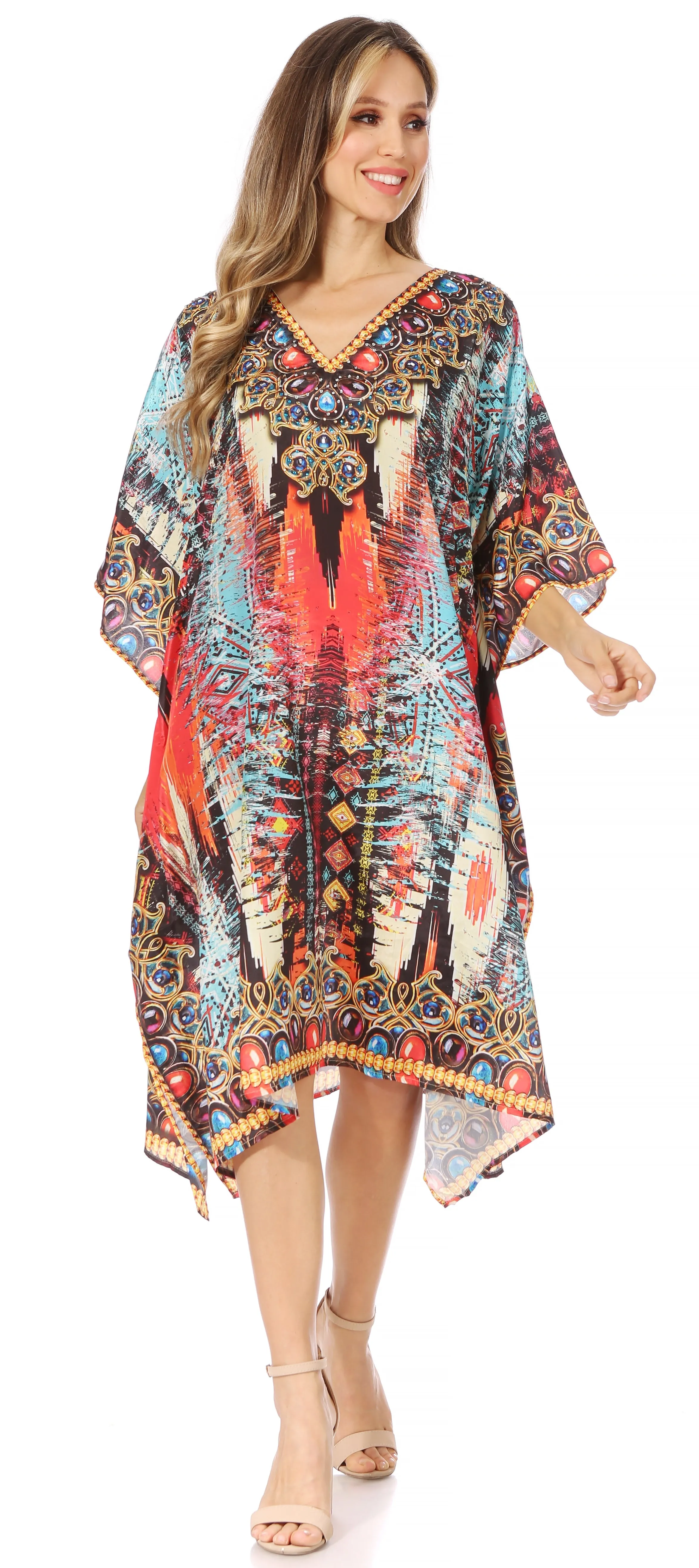 Sakkas MiuMiu Ligthweight Summer Printed Short Caftan Dress / Cover Up