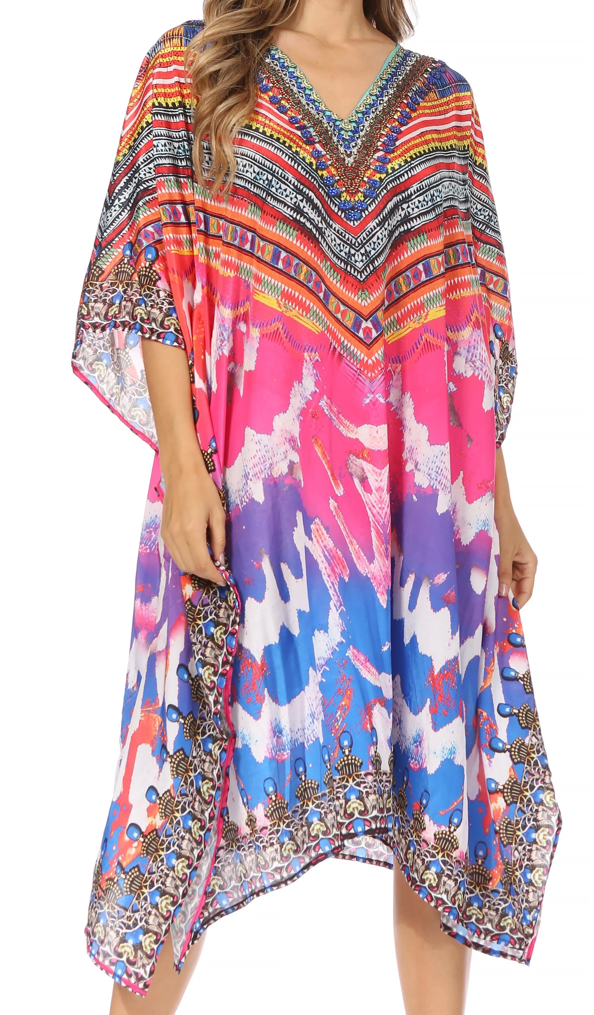Sakkas MiuMiu Ligthweight Summer Printed Short Caftan Dress / Cover Up
