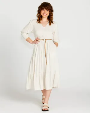 SASS PORTIA ELASTIC WAISTED FLOWY DRESS OATMEAL