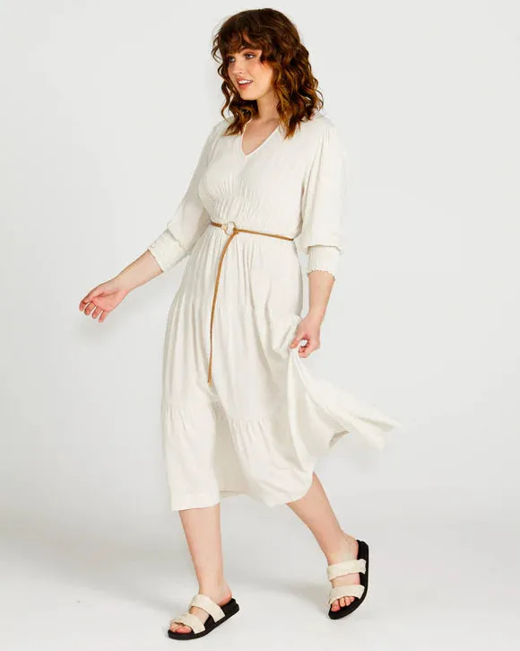 SASS PORTIA ELASTIC WAISTED FLOWY DRESS OATMEAL