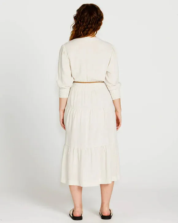 SASS PORTIA ELASTIC WAISTED FLOWY DRESS OATMEAL