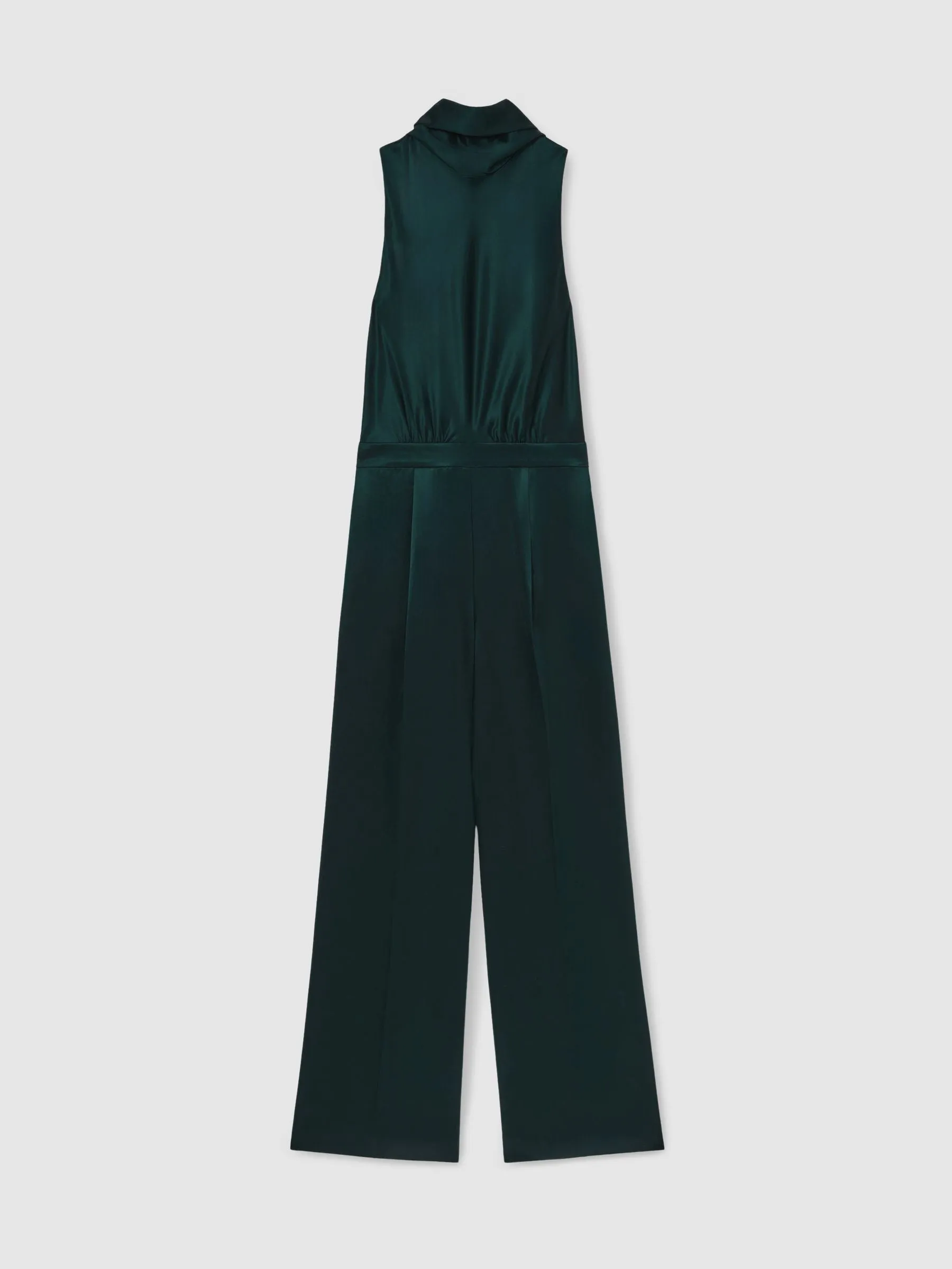Satin Cape Sash Jumpsuit in Teal Green