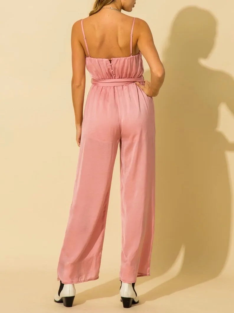 Satin Faux Wrap Jumpsuit
