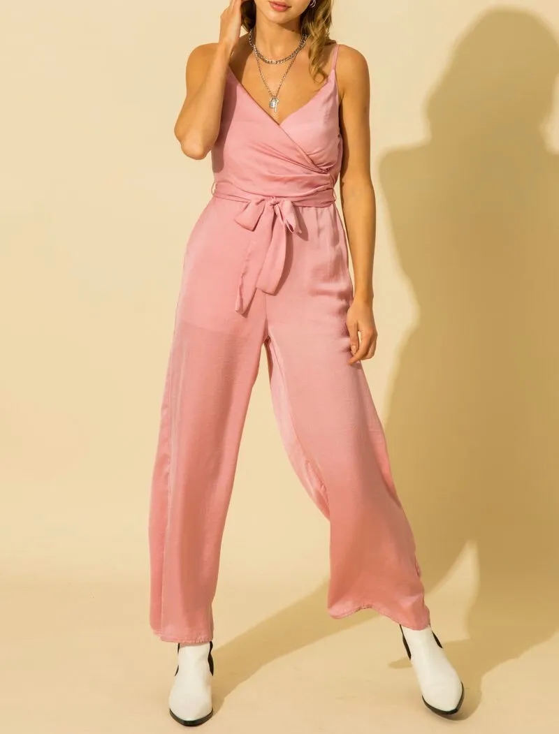 Satin Faux Wrap Jumpsuit