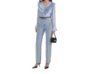 Satin Organza Blouse - Blue