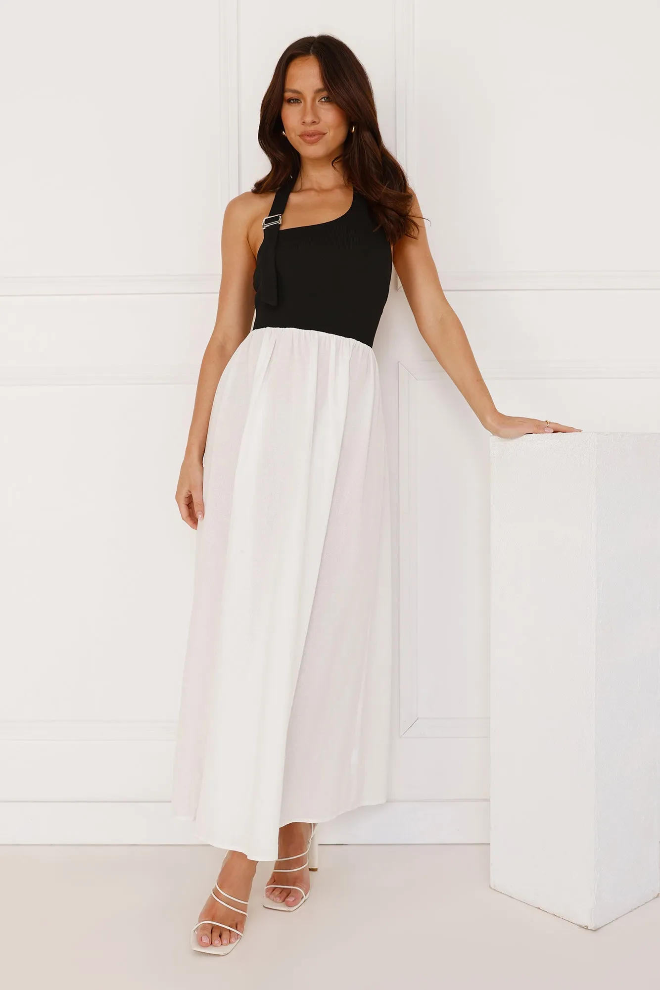 Sea Foam Halter Midi Dress White