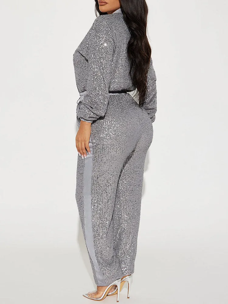 Sequin Zipper Jumpsuit