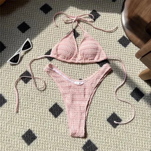 Sexy Bikini Swimwear  Push Up Halter Set  High Cut Beachwear