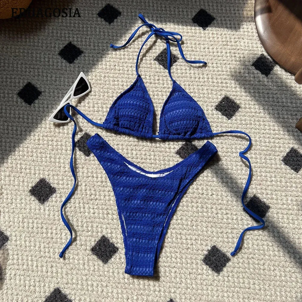Sexy Bikini Swimwear  Push Up Halter Set  High Cut Beachwear