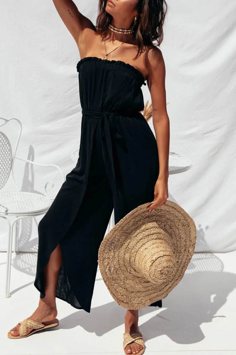 Sexy Casual Solid Frenulum Strapless Loose Jumpsuits(3 Colors)