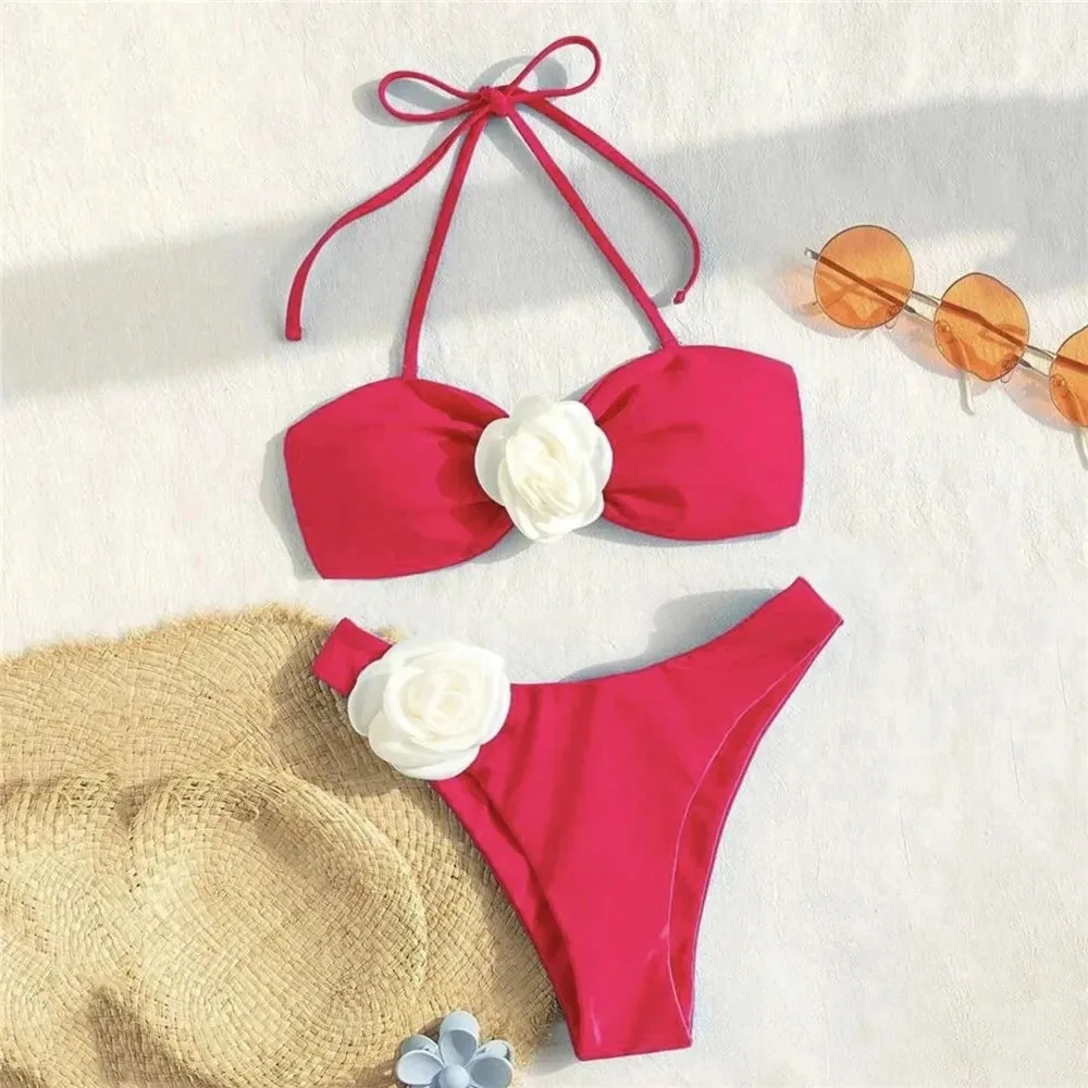 Sexy Flower Bandeau Swimwear Thong Bikini