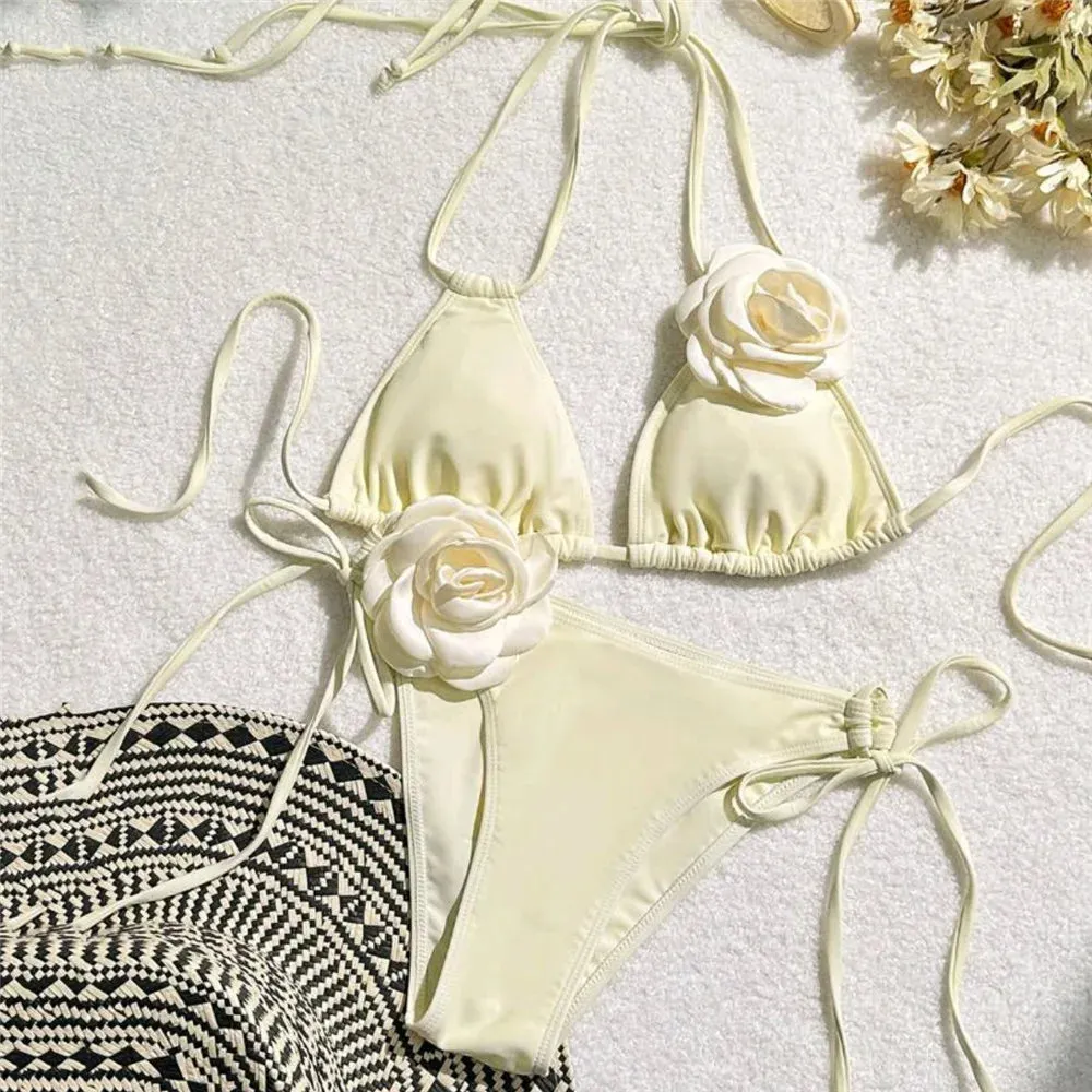 Sexy Flower Bandeau Swimwear Thong Bikini