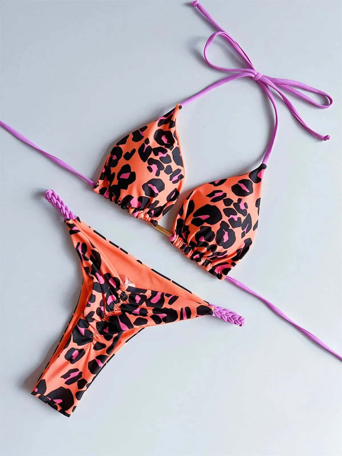 Sexy Micro Bikini  Orange Leopard Push Up