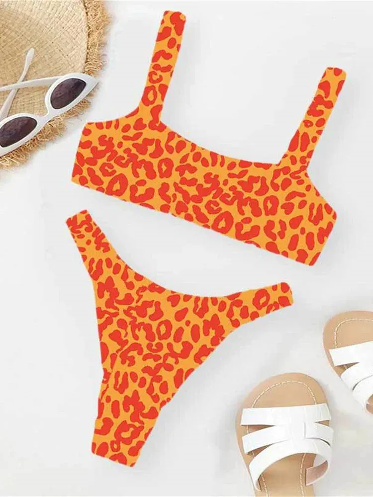 Sexy Micro Bikini  Orange Leopard Push Up